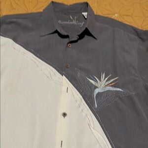 Gray and Cream Embroidered Button-Up Shirt